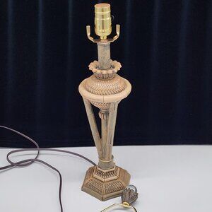 Vintage Bamboo Style Table Lamp With Unique Woven Basket Design & Glass Finial